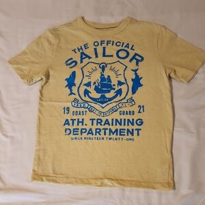 Joe Fresh Light Yellow T-Shirt with Blue Print. Size Large 10-12
